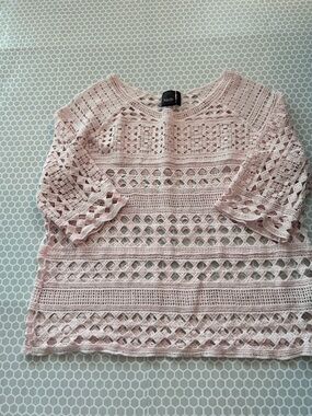 Rafaella Soft Blush Crochet Open-Knit Top Fairy